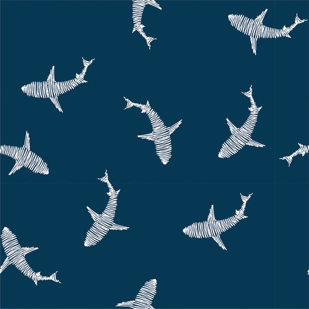 COUPON de jersey requins fond marine 40 x 150 cm