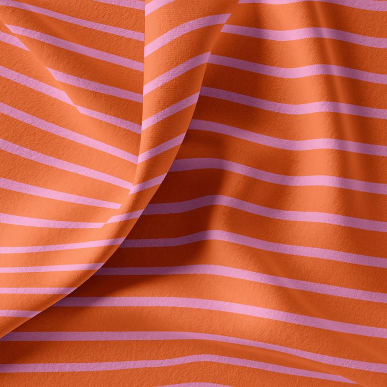 Jersey rayé marinière tangerine / bonbon 20 x 140 cm
