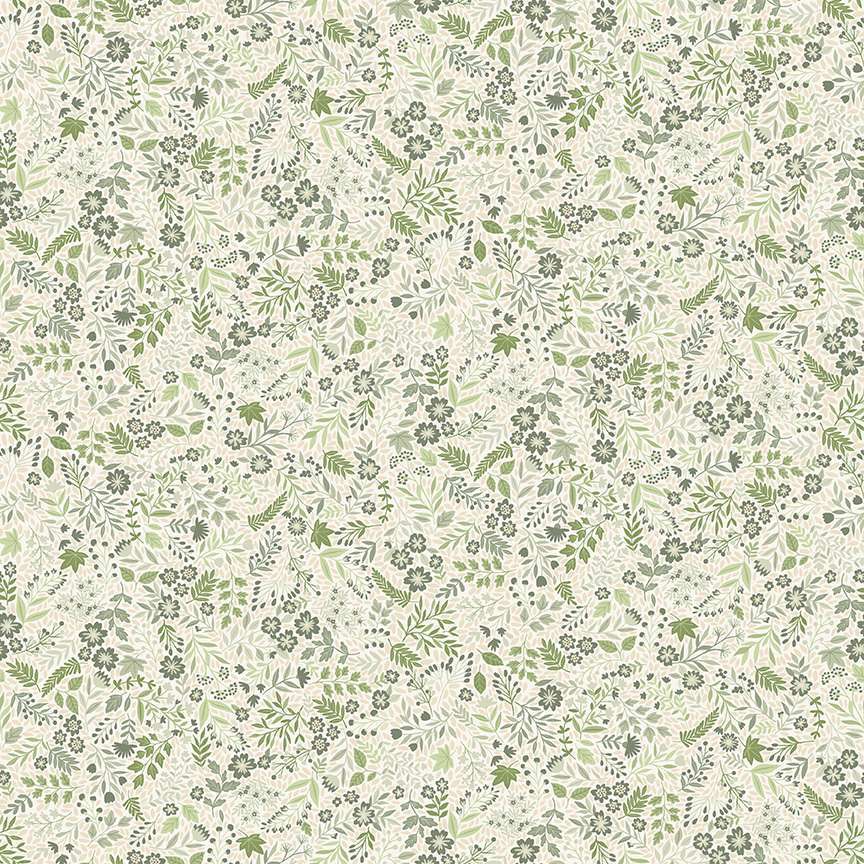 Tissu Foxwood Wildflower Green on Cream 20 x 110 cm
