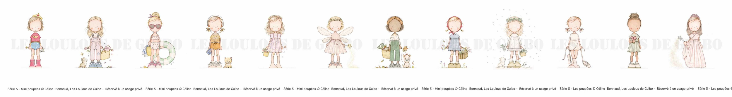 Série 5 Mini poupées Les loulous de Guibo filigrane