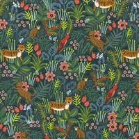 Tissu Rifle Paper Ménagerie Jungle Hunter fond vert 20 x 110 cm