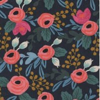 Tissu lin/coton Rifle Paper Les fleurs marine 20 x 110 cm