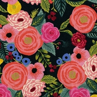 Tissu lin/coton English Roses fond foncé 20 x 110 cm