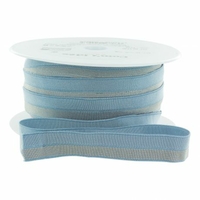 Biais élastique 17mm bleu rayé lurex or x 10cm