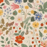 Tissu Rifle Paper lin/coton Strawberry Fileds Naturel 20 x 110 cm