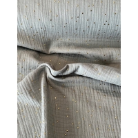Tissu double gaze de coton coloris vert de gris à pois dorés 20 x 135 cm