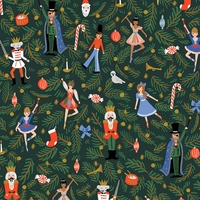 Tissu lin/coton Rifle Paper Holiday Classics Nutcracker evergreen 20 x 110 cm