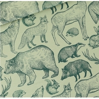Sweat léger "French Terry" imprimé Forest Animals coloris Gray Aqua 20 x 150 cm