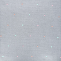 COUPON de Tissu double gaze de coton pois brodés fond gris clair 2m x 130 cm