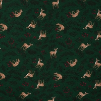 Jersey rênes de Noël fond vert 20 x 140 cm