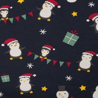 COUPON de Sweat léger pingouins fond marine 1m x 140 cm