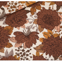 COUPON de Toile de coton GABARDINE Peonies coloris Gris Amande Pêche 1m05 x 150 cm