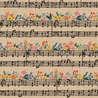 Tissu lin/coton Rifle Paper Bramble Music Notes fond naturel 20 x 110 cm