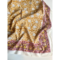 Panneau de tissu indien avec bordure - moutarde / violine - env. 110 x 235 cm
