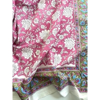 Panneau de tissu indien avec bordure - rose / kaki - env. 110 x 235 cm