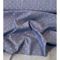Jean denim souple imprimé étoiles métallisées roses 20 x 140 cm