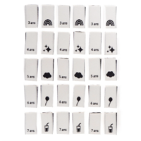 Étiquettes tailles tissées ©ikatee - Assortiment Enfant du 3 au 7 ans - x15