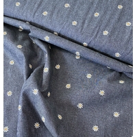 Jean denim souple brodé marguerites 20 x 150 cm