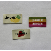 Étiquettes tissées MiniMâle - série 3 - Fragola, Limone, Pace e Amore