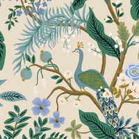 Tissu lin/coton Rifle Paper Vintage Garden Peacock Cream 20 x 110 cm