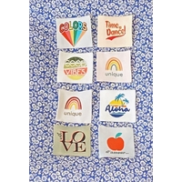 Lot de 8 étiquettes tissées - couleurs vives