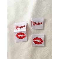 Lot de 3 étiquettes tissées - Bisou / lèvres