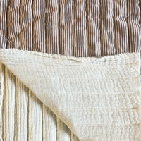 Tissu matelassé double-face coton rayé châtaigne / double gaze coloris lin 20 x 128 cm