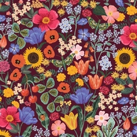 Tissu Rifle Paper Curio Blossom Burgundi 20 x 110 cm