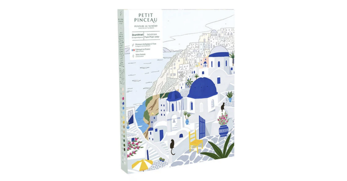 Kit Peinture Par Numéros Adulte – Santorini 40x50 Cm – Toile, Peintures Acryliques Et Pinceaux Inclus