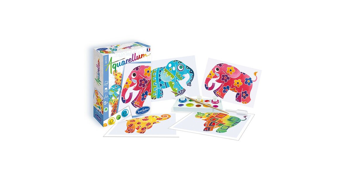 SentoSphère Aquarellum Mini Éléphants - Kit Peinture Aquarellable Magique - 4 Planches - Dès 5 Ans - Fabriqué En France