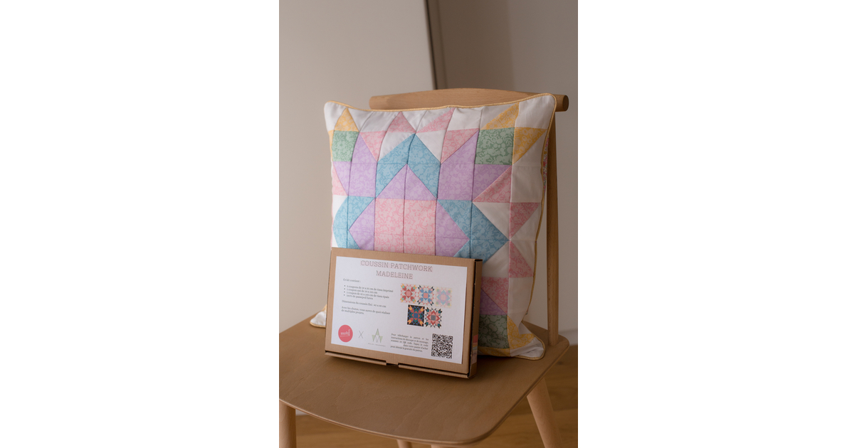 Kit Coussin Patchwork Madeleine coloris Arc-en-ciel pastel Kits