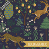 Tissu lin/coton Rifle Paper Camont Menagerie fond navy 20 x 110 cm