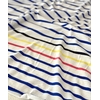 1 panneau de jersey fin fond blanc rayure bleu rose jaune noir 90 x 175 cm