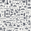 DERNIER COUPON de Tissu Rifle Paper Bon Voyage World Traveler Silhouette fond blanc 60 x 110 cm
