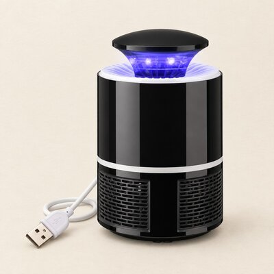 Piège à moustiques USB LED Warrior noir, lumière UV bleue allumée