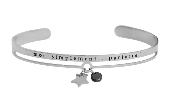 Bracelet jonc message - MOI, SIMPLEMENT...PARFAITE ! - Acier Inoxydable - bracelet avec pendentif étoile - Or ou Argent – Ajustable – Ikita Paris