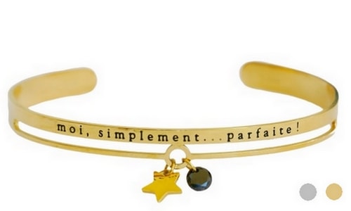 Bracelet jonc message - MOI, SIMPLEMENT...PARFAITE ! - Acier Inoxydable - bracelet avec pendentif étoile - Or ou Argent – Ajustable – Ikita Paris - 500_300