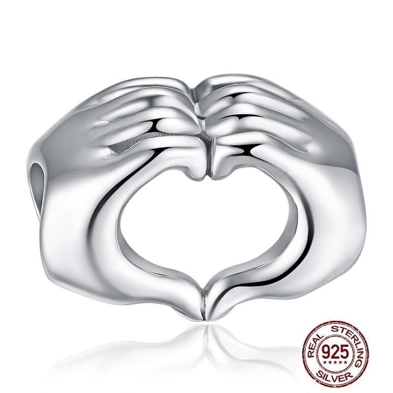 Charm pour bracelet CŒUR de MAINS - Argent S925 - Style Pandora - bijou femme - pendentif charm perle main en forme de coeur