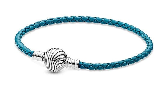Bracelet pour charms - COQUILLAGE - Cuir tressé - Argent 925 - Bleu