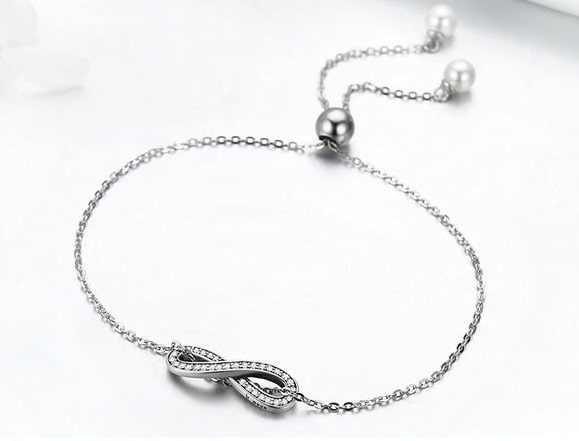Bracelet INFINI - Argent 925 - Zircon Cubiques - Minimaliste - Perle - Ajustable - 20 cm - XS TAILLE
