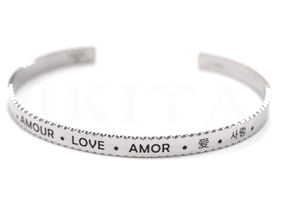 bracelet jonc message AMOUR LOVE AMOR - acier argent - ikita paris-min