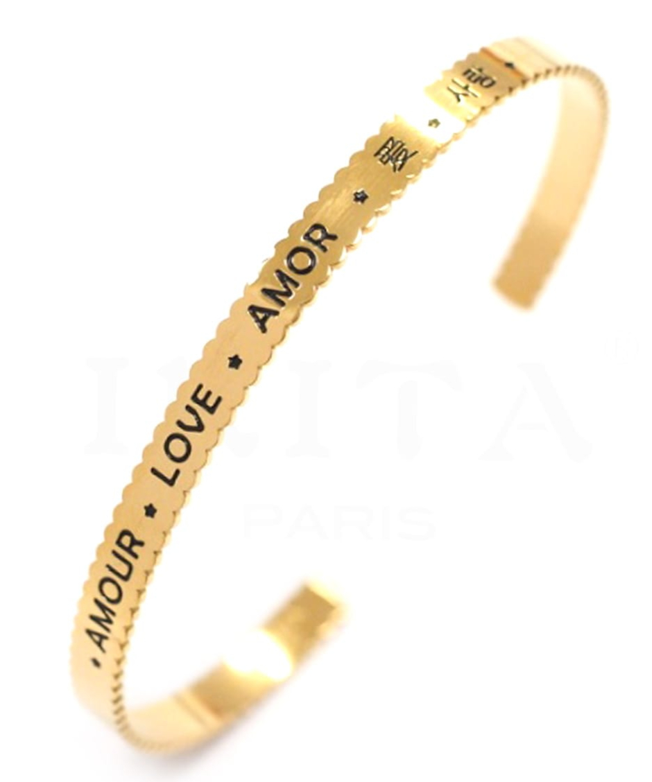 bracelet jonc message AMOUR LOVE AMOR - acier or - ikita paris-min