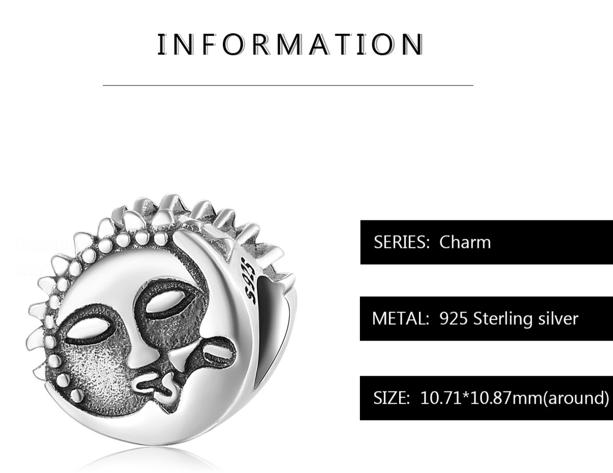 Charm BAISER de LUNE - charm lune et soleil - charm amour pandora -Argent S925 - Pour Bracelet et Collier