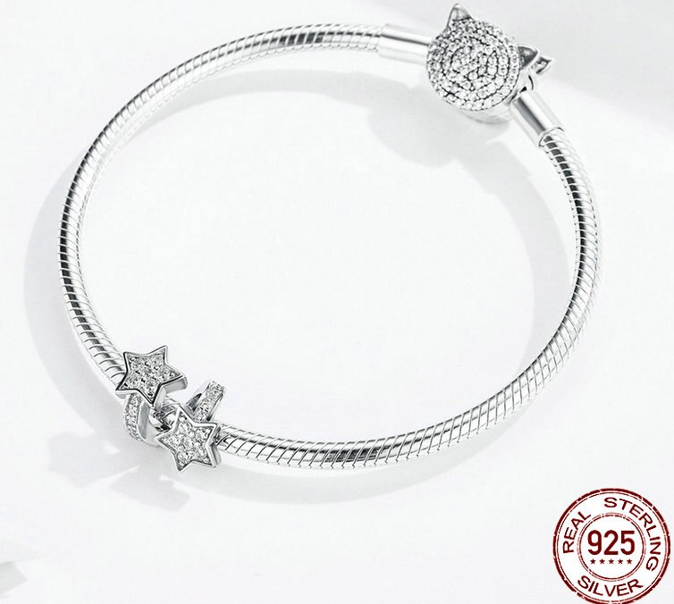 Charm SPIRALE &amp; ETOILE - Argent 925 &amp; Zircon Cubique - Perle pour bracelet