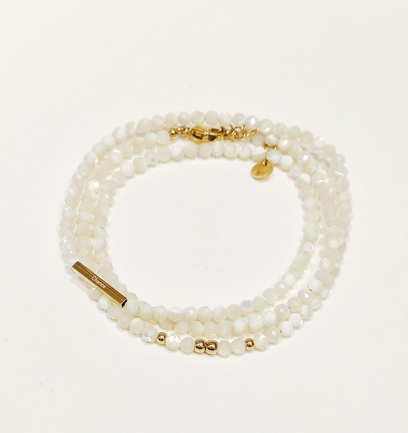 bracelet multirangs chance amour - acier inoxydable - ikita paris - blanc nacre-min (1)