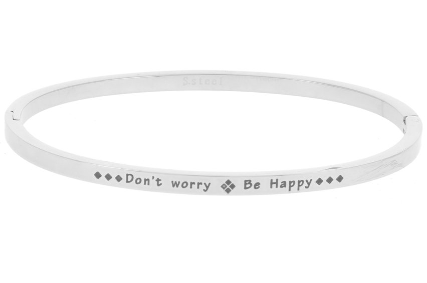 bracelet jonc message DONT WORRY - BE HAPPY - Acier argent - Ikita Paris