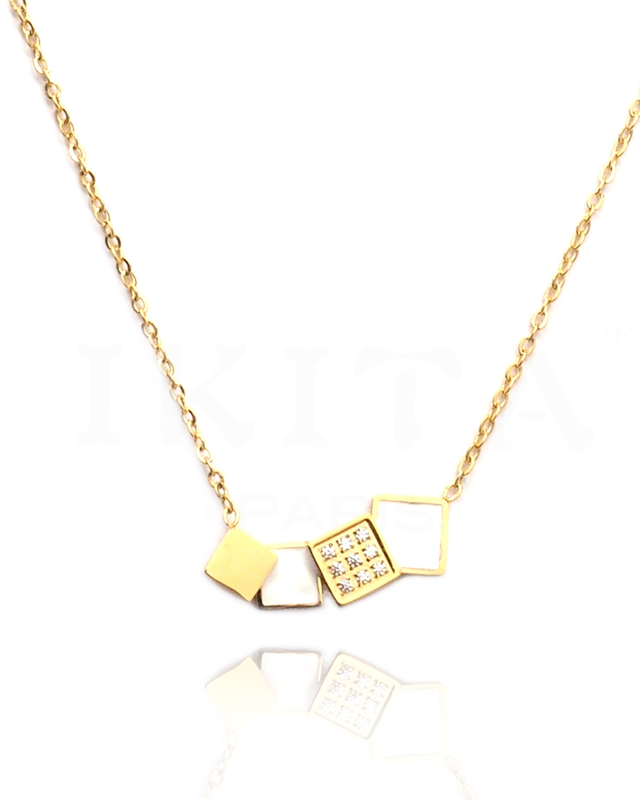 collier carré email et zirconium - acier - Ikita Paris - blanc et or