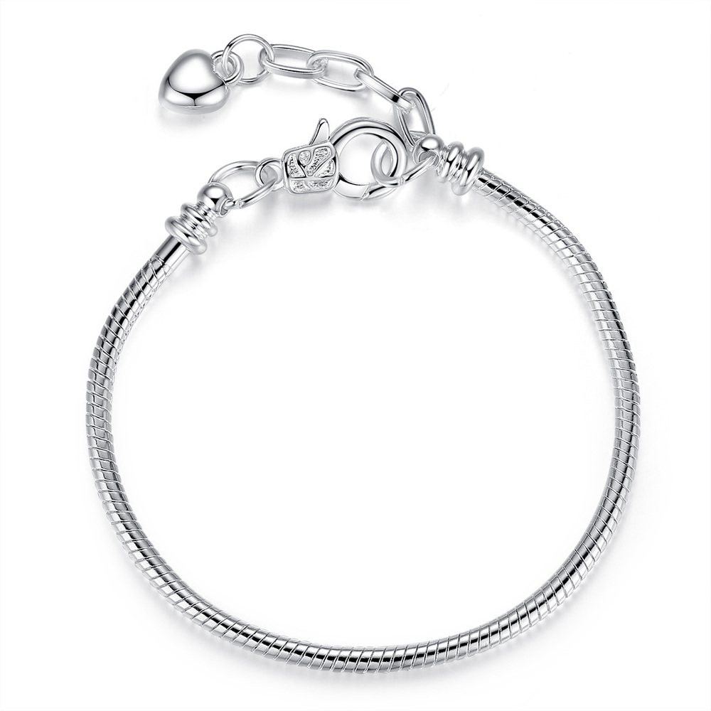 bracelet charms plaqué argent fermoir clips pandora bijou interchangeable personnalisable DIY 21 cm
