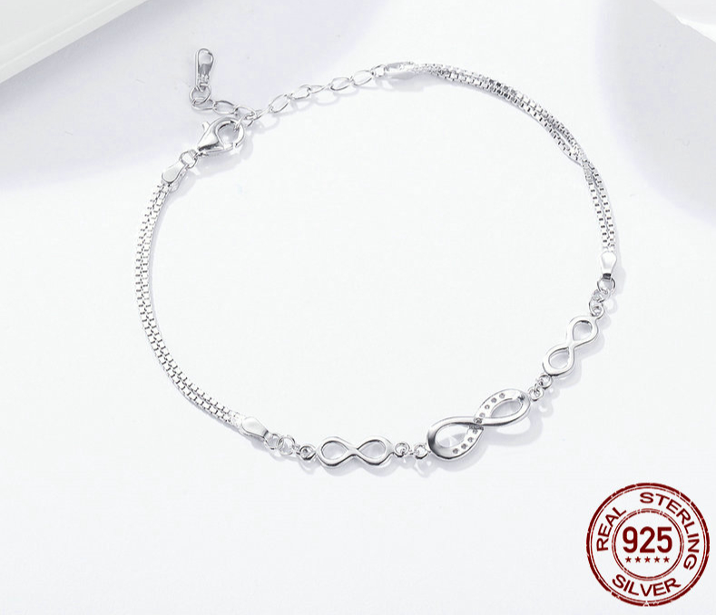 Bracelet ajustable TRÈS INFINI - Argent 925 - Pierres en Zircon Cubique - 25 cm - bracelet infini - symbole infini - fin - diamant - fantaisie - minimaliste