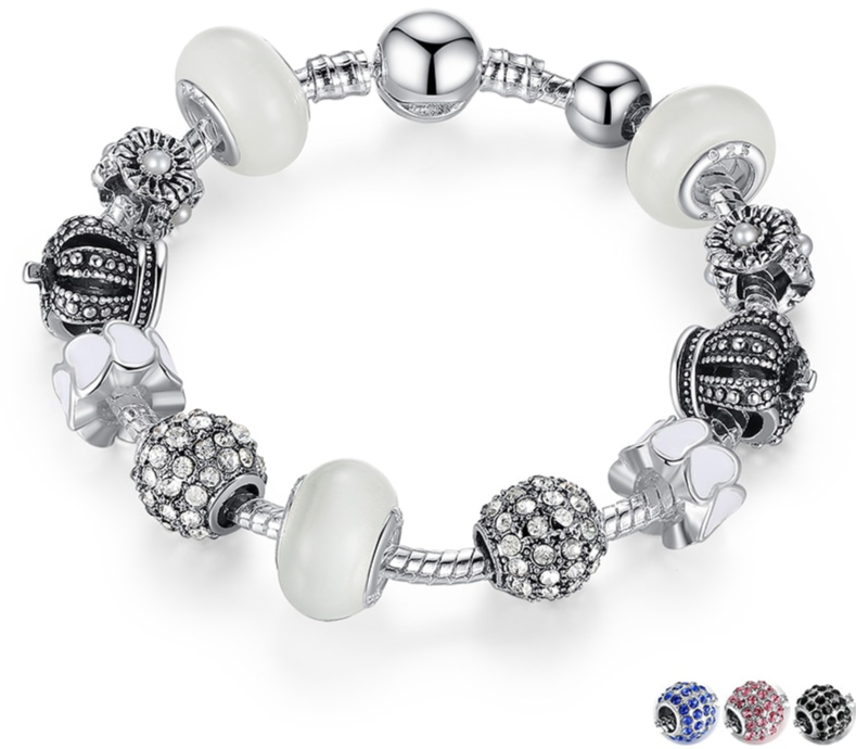 Bracelet Charms QUEEN LADY - Plaqué Argent S925 – Zircons Cubiques - 4 Coloris - 2 Tailles
